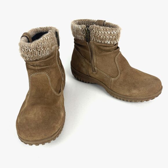 Khombu Suede Ankle Boots Womens SZ 9 Chestnut Zip Faux Fur Outdoors Gorpcore - Picture 1 of 13